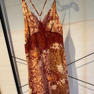 Free People Orange and Maroon Midi Dress